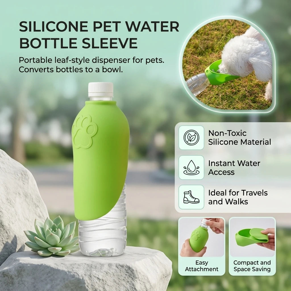 Portable Silicone Pet Water Bottle Outdoor Dog/Cat Travel Drinking Bowl Foldable Water Dispenser Interchangeable Bottle