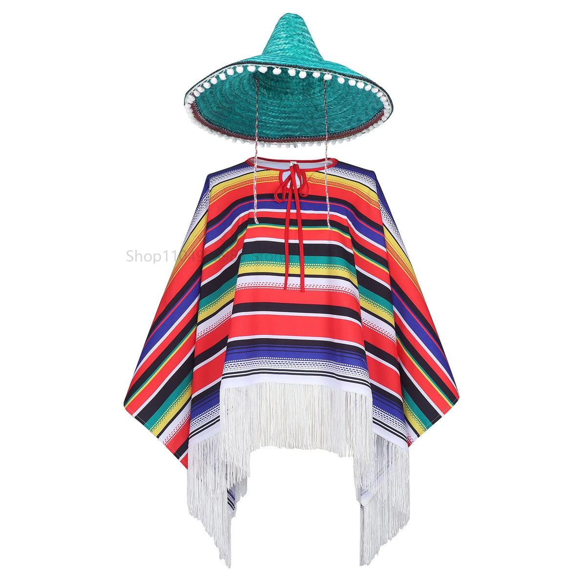 Halloween Cosplay Holiday Party Mexican Clothing Mexican Ethnic Costume Adult Mexican Floral Striped Capes Hat Set