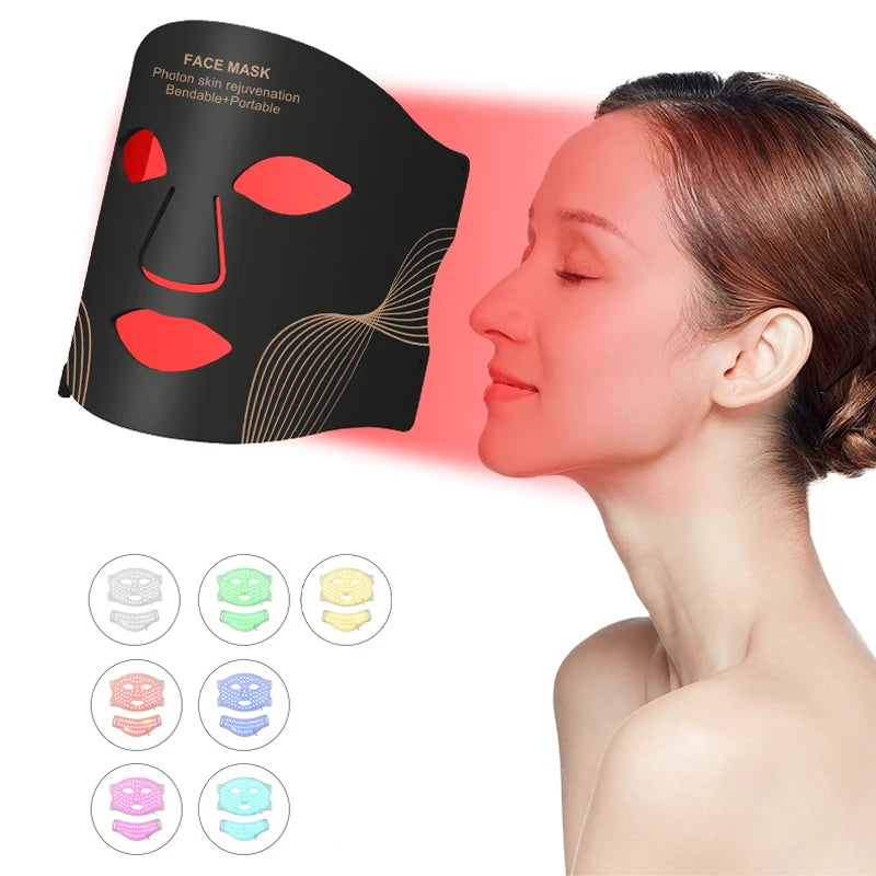 7 Colors LED Photon 630nm Red Light Therapy Mask Face Silicone LED Mask for Anti-Aging Wrinkles Skin Rejuvenation Beauty Mask