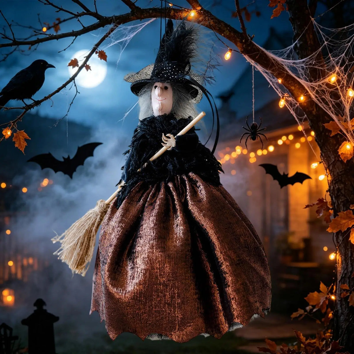Halloween Witch Doll Decoration Cute Spooky Retro Festival Decoration Witch Doll Halloween Tree Ornaments for Haunted House Bar