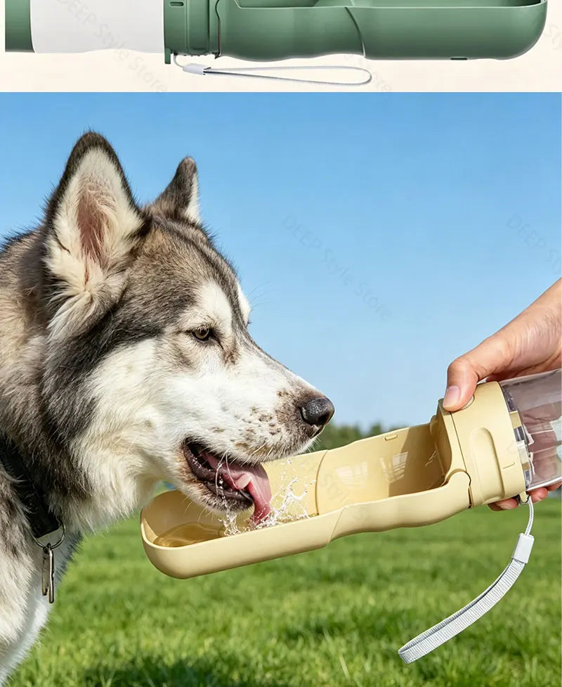 2-in-1 Portable Pet Water Bottle with Food Container - Foldable Travel Dispenser for Dogs & Cats Leakproof Outdoor Hydration