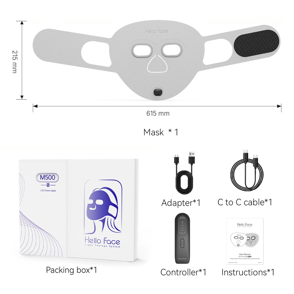 Hello Face M500S LED Red Light Therapy Mask 510K Near-Infrared Light Therapy Facial Mask Soft Wireless Portable PDT Device