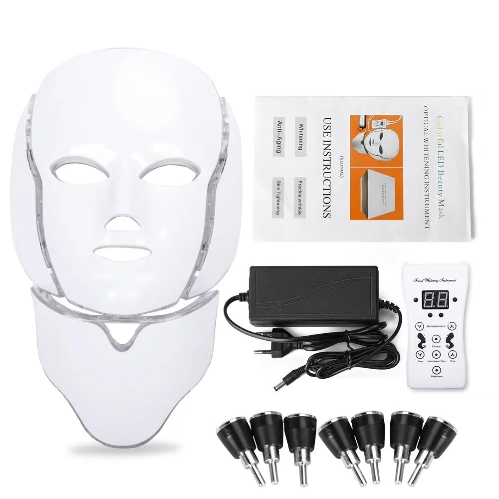 7 Colors Led Facial Mask Red Light Therapy Mask For Physiotherapy With Neck Bio Light Beauty For Home Use Physical Heating Woman
