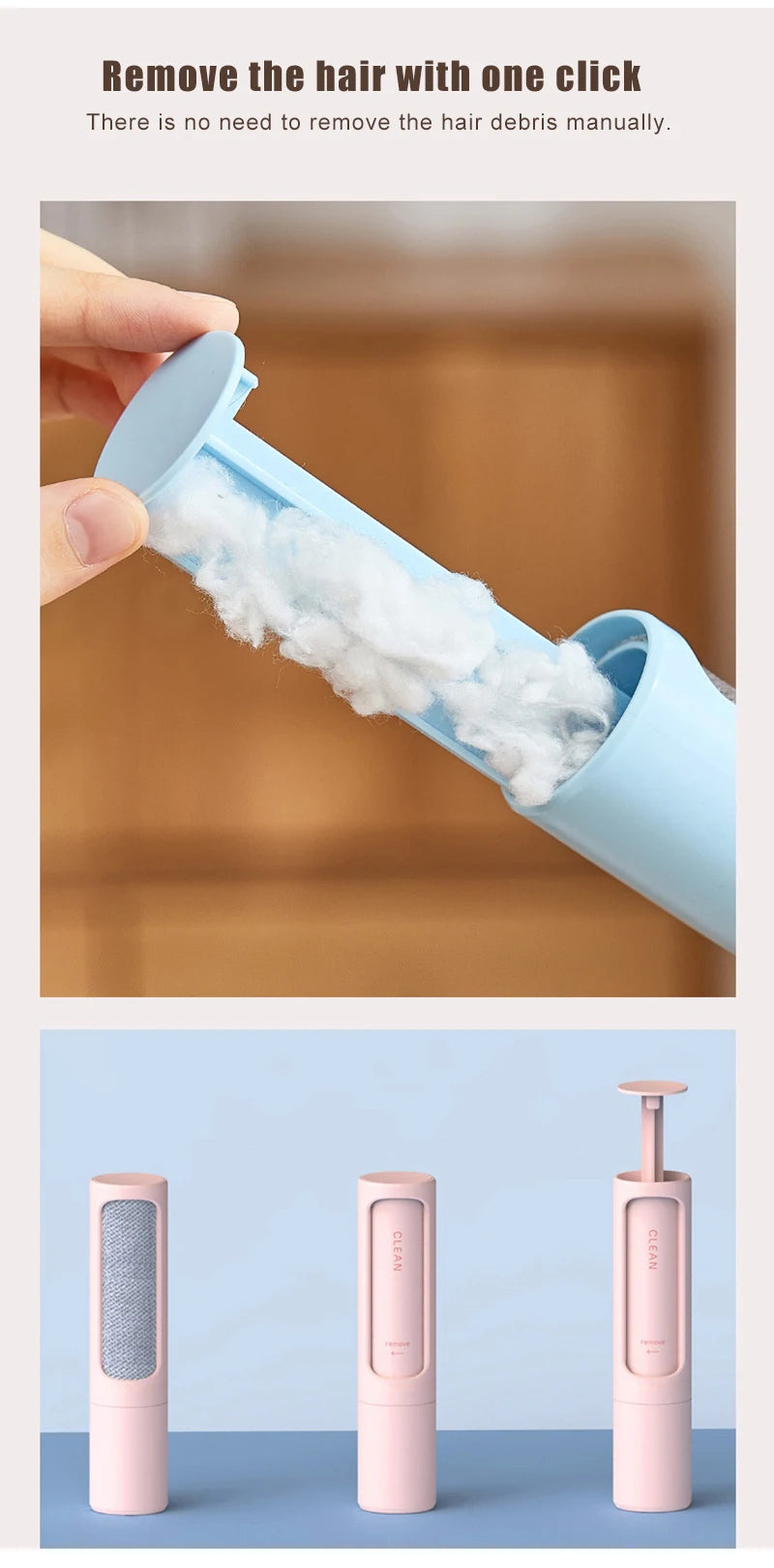2-1 Reusable Pet Hair Remover Brush Lint Roller Self Cleaning Cat Dog Fur Hair Dust Removal Brush for Clothes Portable Effective
