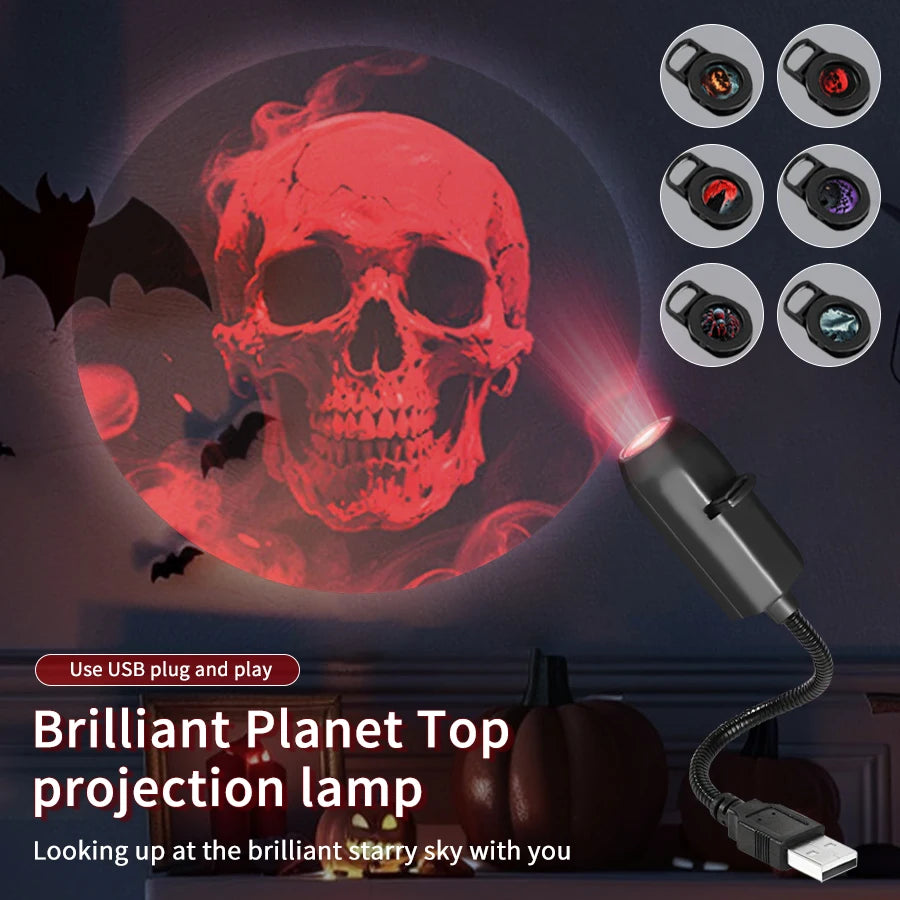 Halloween Led Projection Night Light Pumpkin Ceiling Wall Lamp USB Moon Projector Christmas Atmosphere Mood Light Room Decor