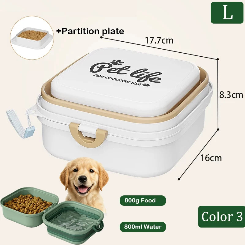 2-in-1 Portable Pet Water Bottle with Food Container - Foldable Travel Dispenser for Dogs & Cats Leakproof Outdoor Hydration
