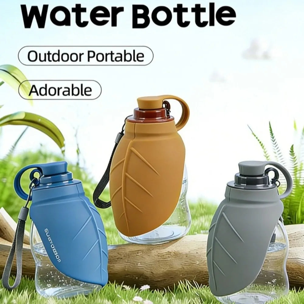 2-In-1 Leaf-shaped Pet Water Bottle 300ML Foldable Pet Water Dispenser with Lanyard Dog Outdoor Water Cup Pet Outdoor Activities