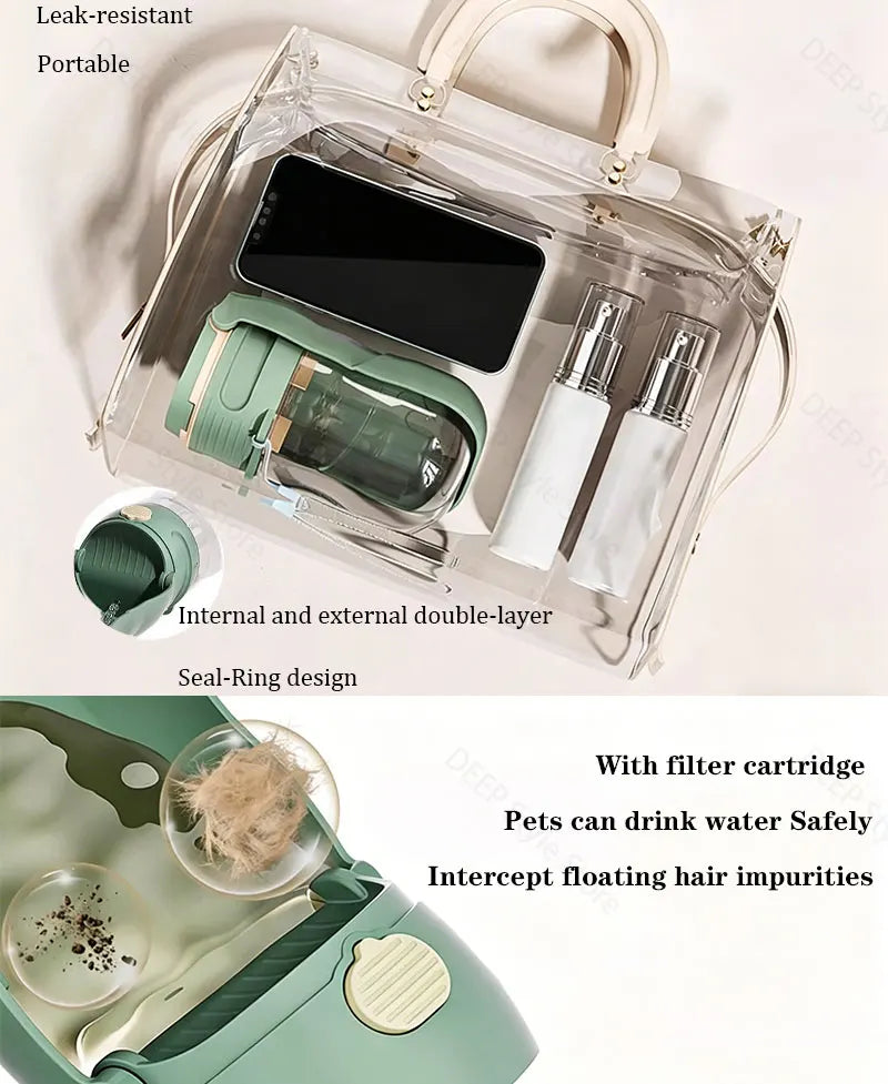 2-in-1 Portable Pet Water Bottle with Food Container - Foldable Travel Dispenser for Dogs & Cats Leakproof Outdoor Hydration