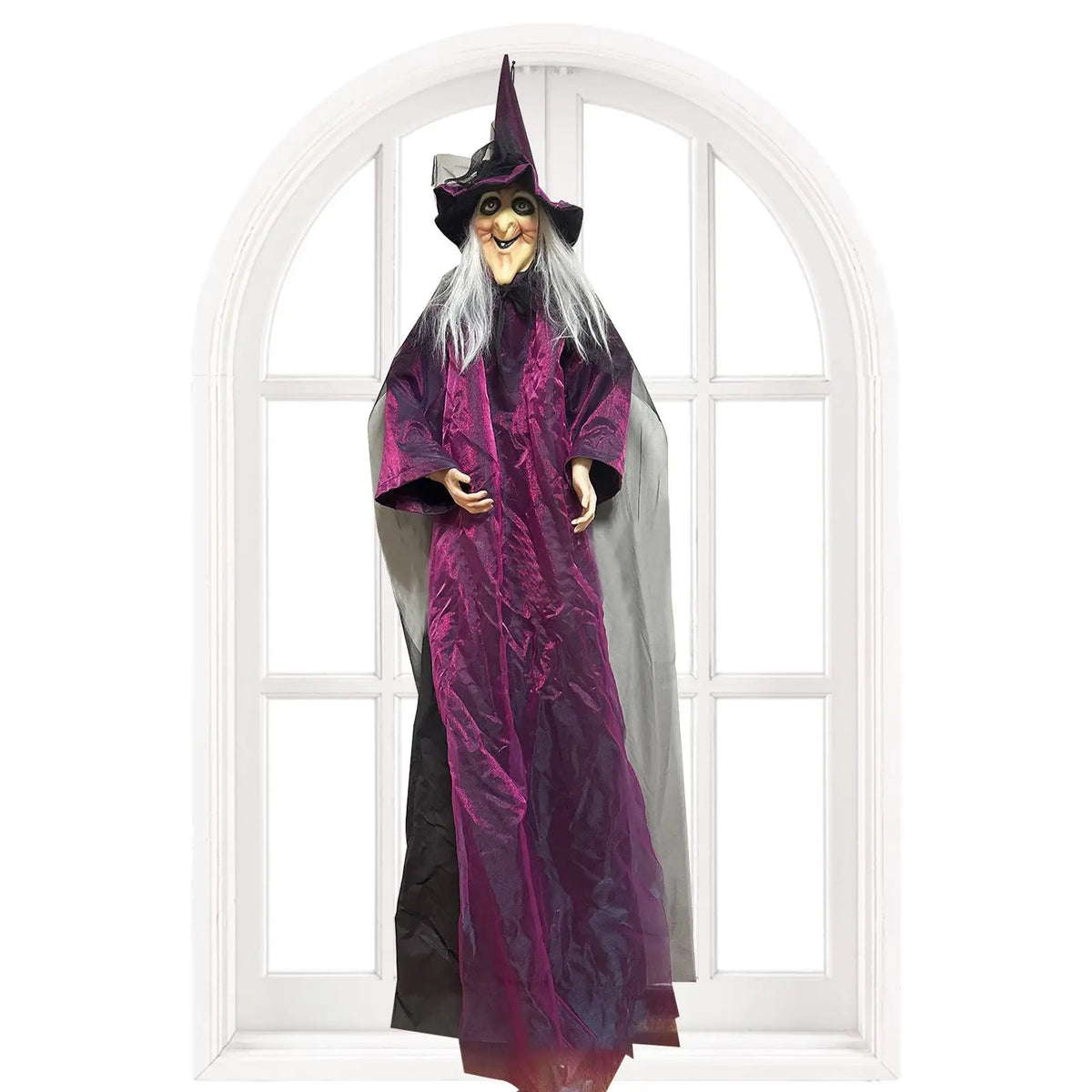 Halloween Sound Activated Light-up Witch Hanging Ghost Scary Props for Haunted House Bar Secret Room Outdoor Yard Garden Party