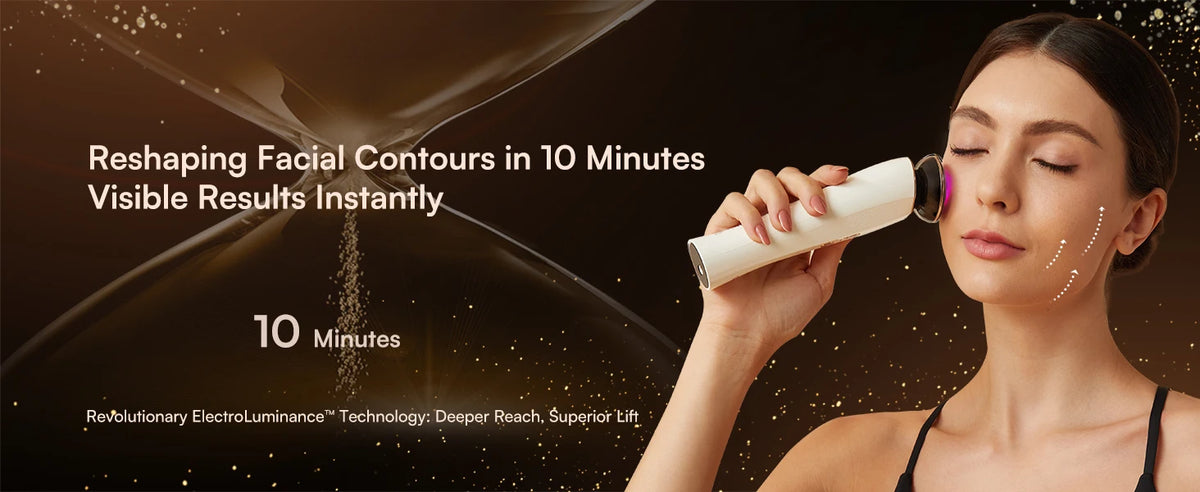 3-in-1 Hand Held Red Light Therapy Beauty Device for Face & Neck Puffiness Relief & Skin Firming (White)