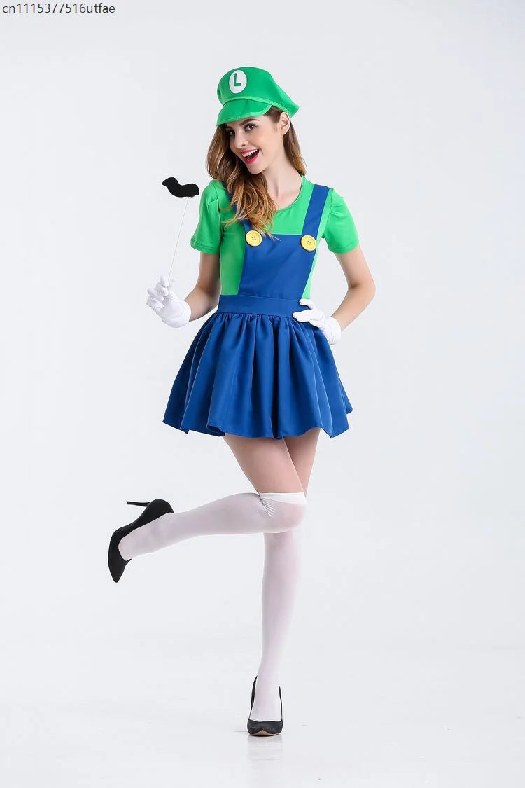 Halloween Carnival Theme Party Outfit Wholesale Women Red Green Skirt Costume Set With Hat Gloves Character Cosplay Clothing