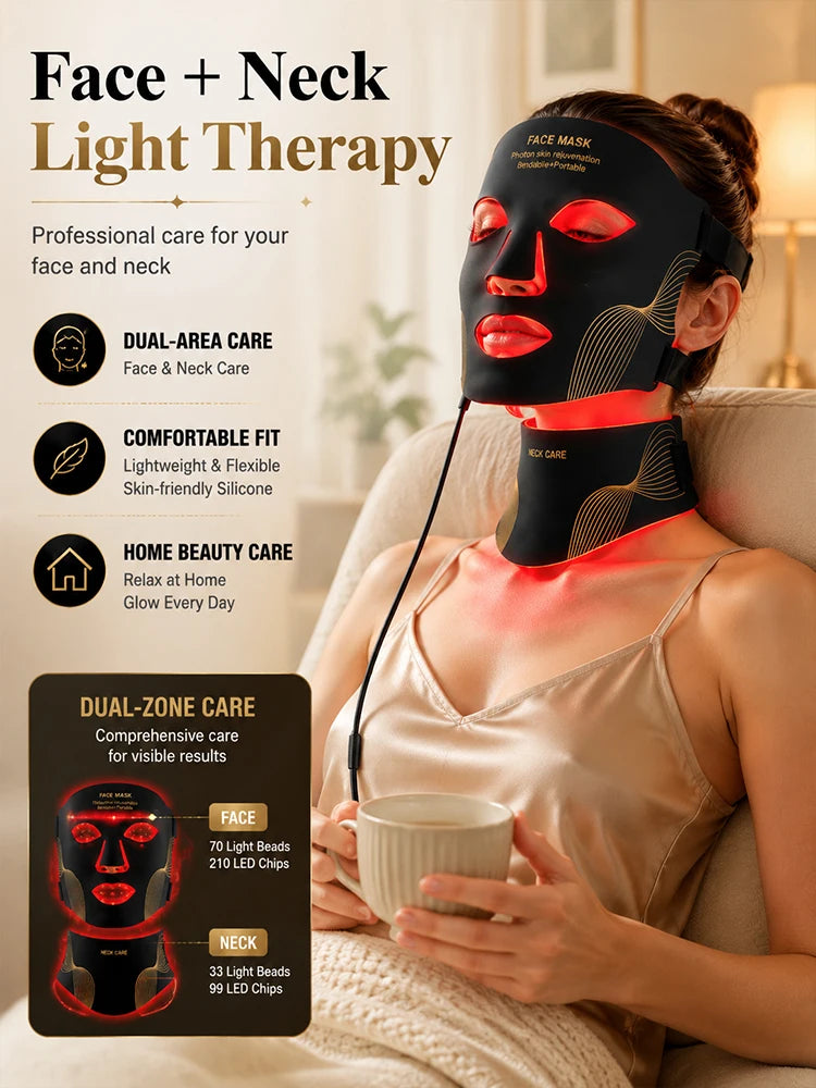LED Face Mask Red Light Therapy Mask Neck Mask 7 Color LED Beauty Device Facial Skin Care Silicone Photon Rejuvenation.Free Ship