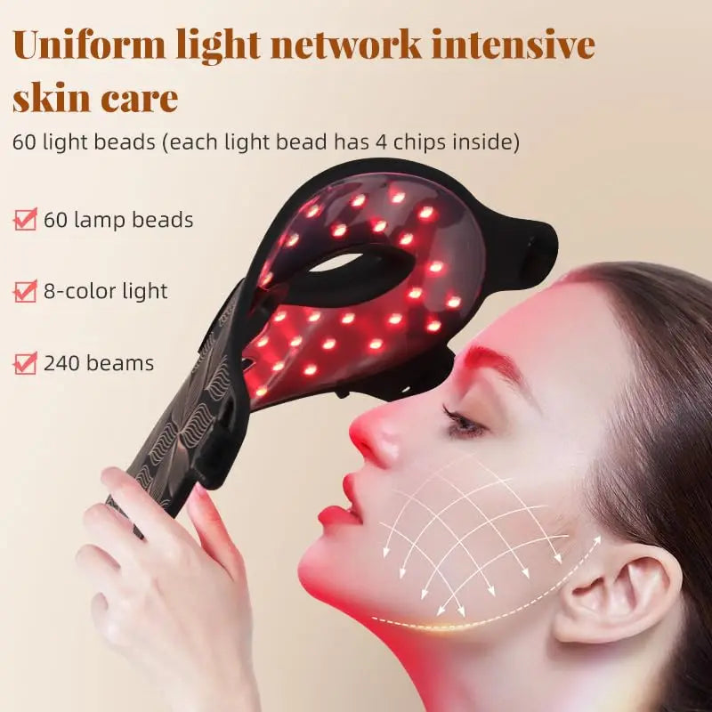 8 Colors LED Face Neck Mask 850nm Near Infrared Red Light Therapy Mask for Skin Tightening Acne Treatment Anti-Aging Wrinkles