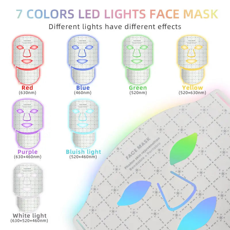 Portable 7 Colors Led Face Mask Skin Care Rechargeable Red Light Therapy for Reduce Wrinkle Acne Facial Care Beauty Device Mask