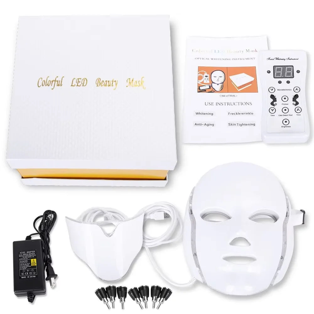 7 Colors Led Facial Mask Red Light Therapy Mask For Physiotherapy With Neck Bio Light Beauty For Home Use Physical Heating Woman