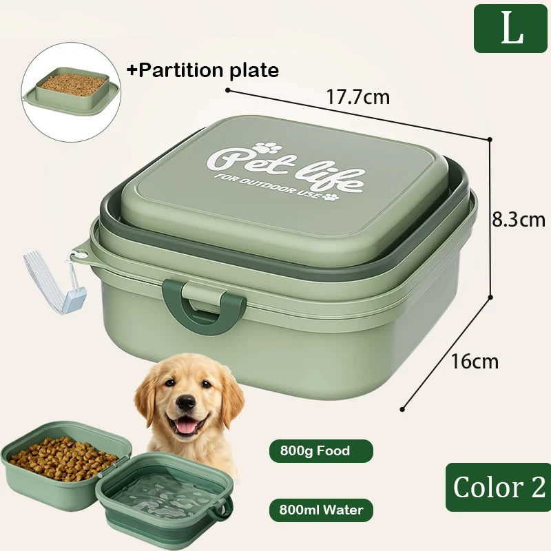 2-in-1 Portable Pet Water Bottle with Food Container - Foldable Travel Dispenser for Dogs & Cats Leakproof Outdoor Hydration