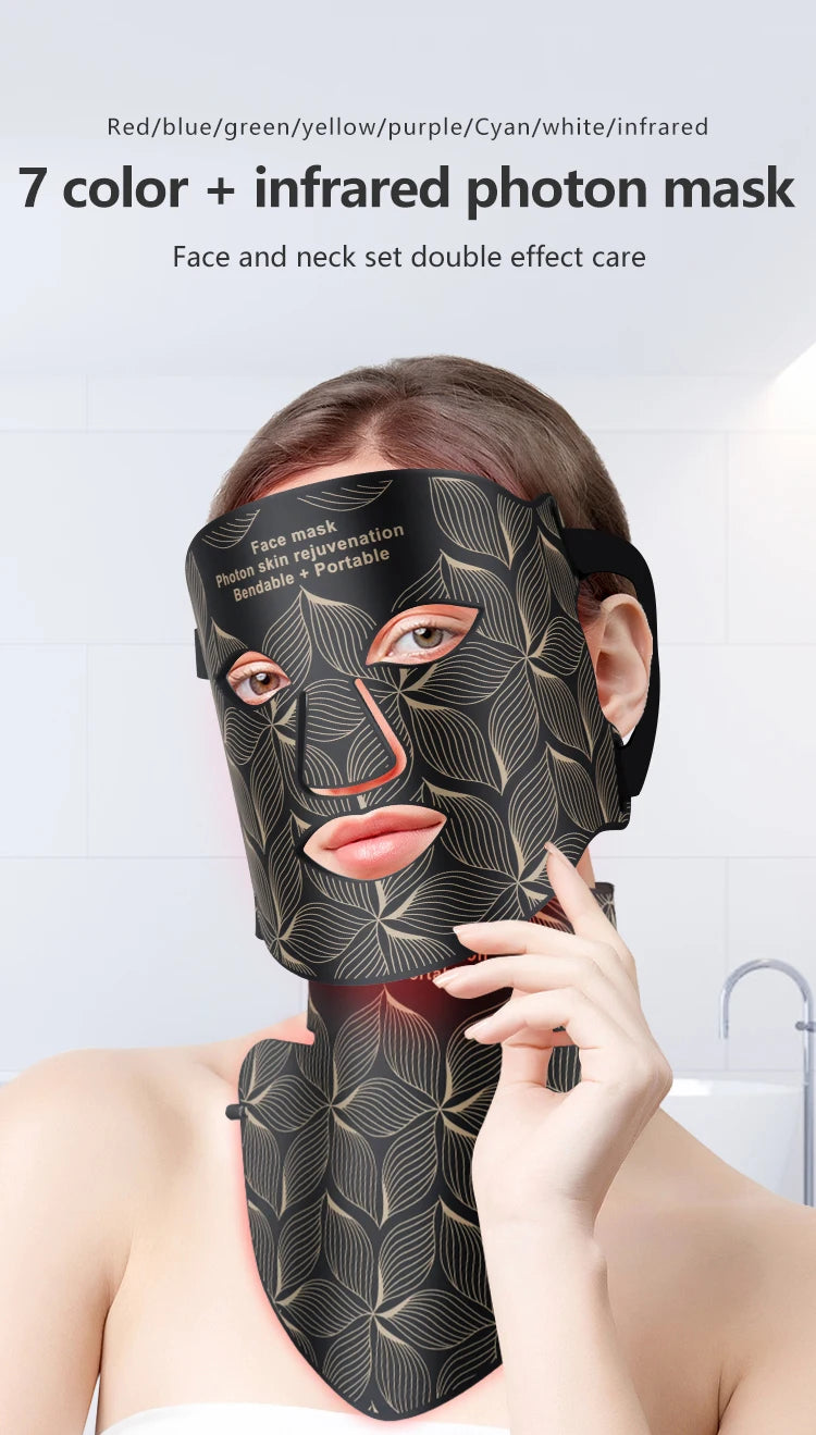 8 Colors LED Face Neck Mask 850nm Near Infrared Red Light Therapy Mask for Skin Tightening Acne Treatment Anti-Aging Wrinkles