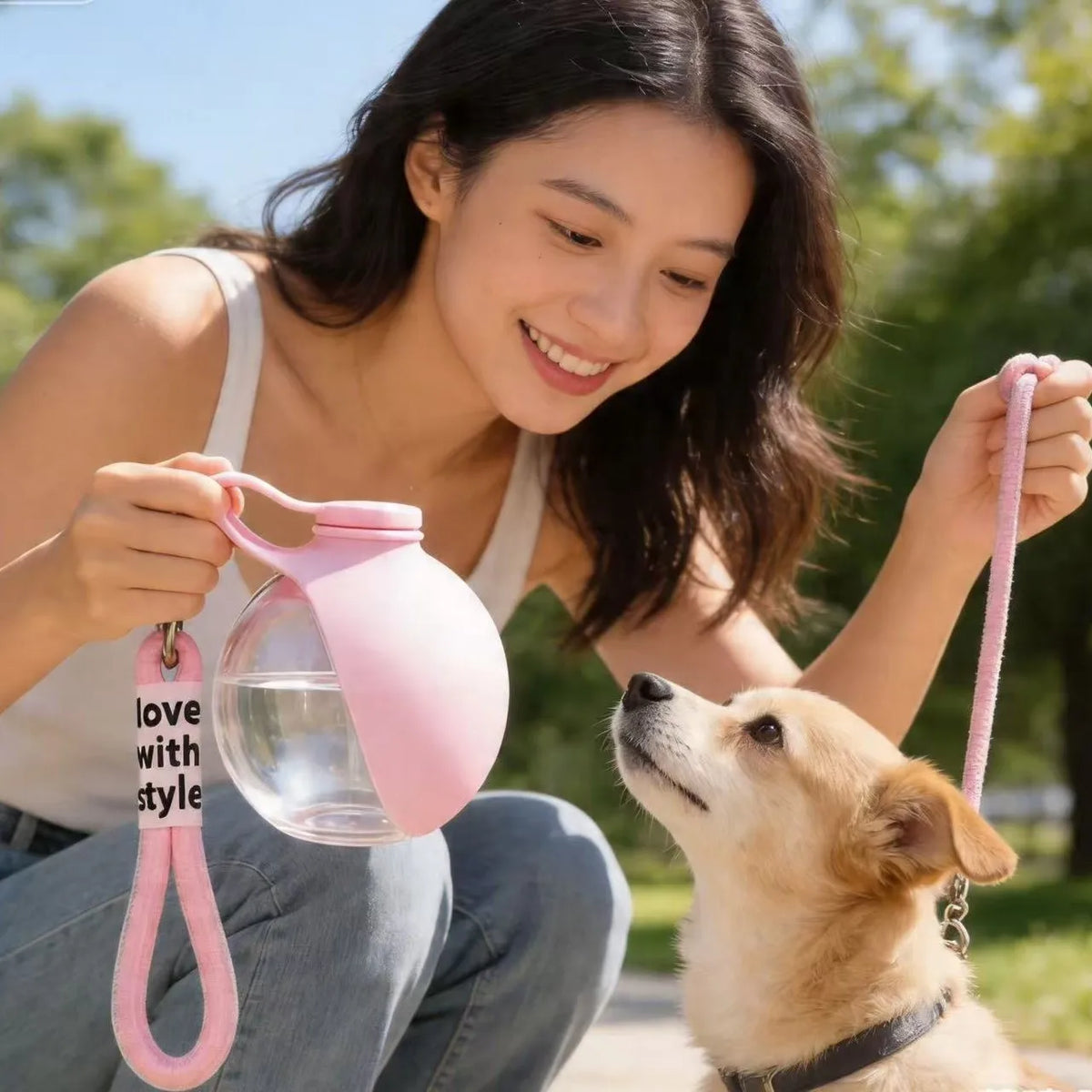 Plastic Dogs Cat Drinking Bottle with Lanyard Outdoor Foldable Water Dispensers Leak-proof Compact Travel Pet Water Bottle