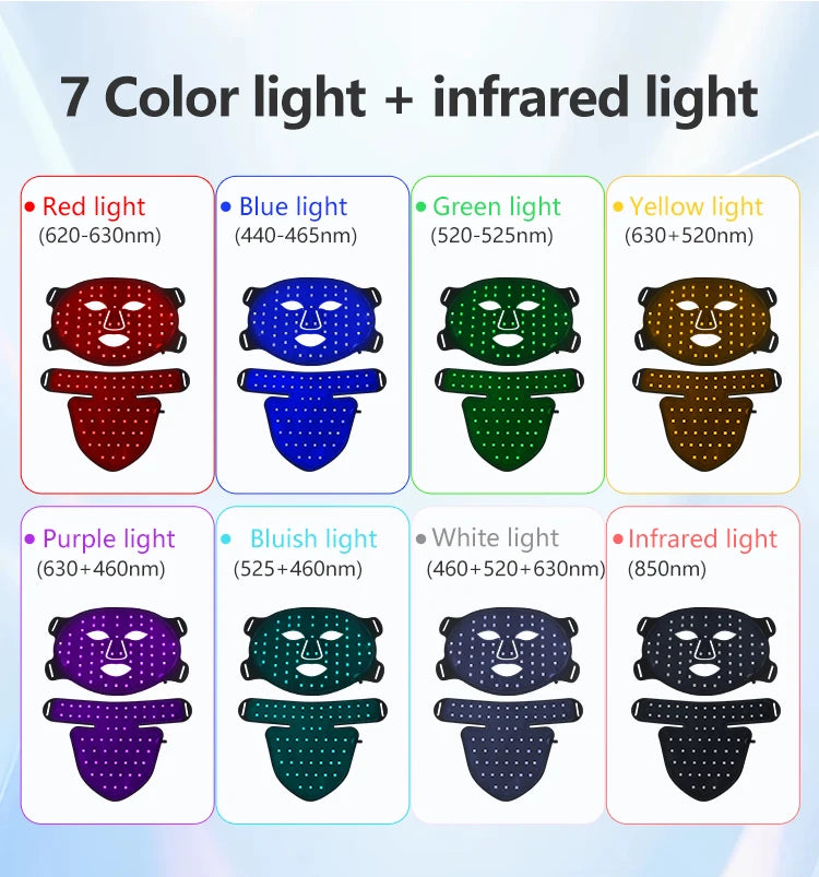 8 Colors LED Face Neck Mask 850nm Near Infrared Red Light Therapy Mask for Skin Tightening Acne Treatment Anti-Aging Wrinkles