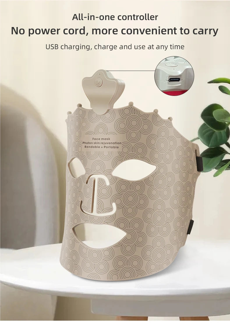 Silicone LED Face Mask 7 Color Red Light Therapy Mask Skin Care at Home with Eye Protection Cushion For Anti Aging Wrinkles