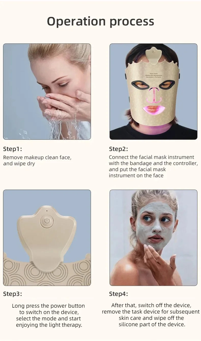 Silicone LED Face Mask 7 Color Red Light Therapy Mask Skin Care at Home with Eye Protection Cushion For Anti Aging Wrinkles