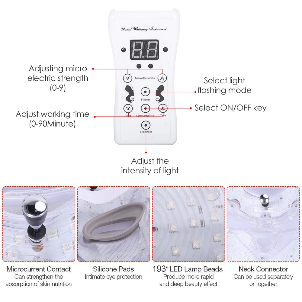 7 Colors Led Facial Mask Red Light Therapy Mask For Physiotherapy With Neck Bio Light Beauty For Home Use Physical Heating Woman