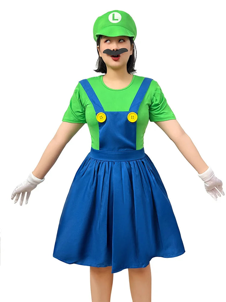 Halloween Carnival Theme Party Outfit Wholesale Women Red Green Skirt Costume Set With Hat Gloves Character Cosplay Clothing