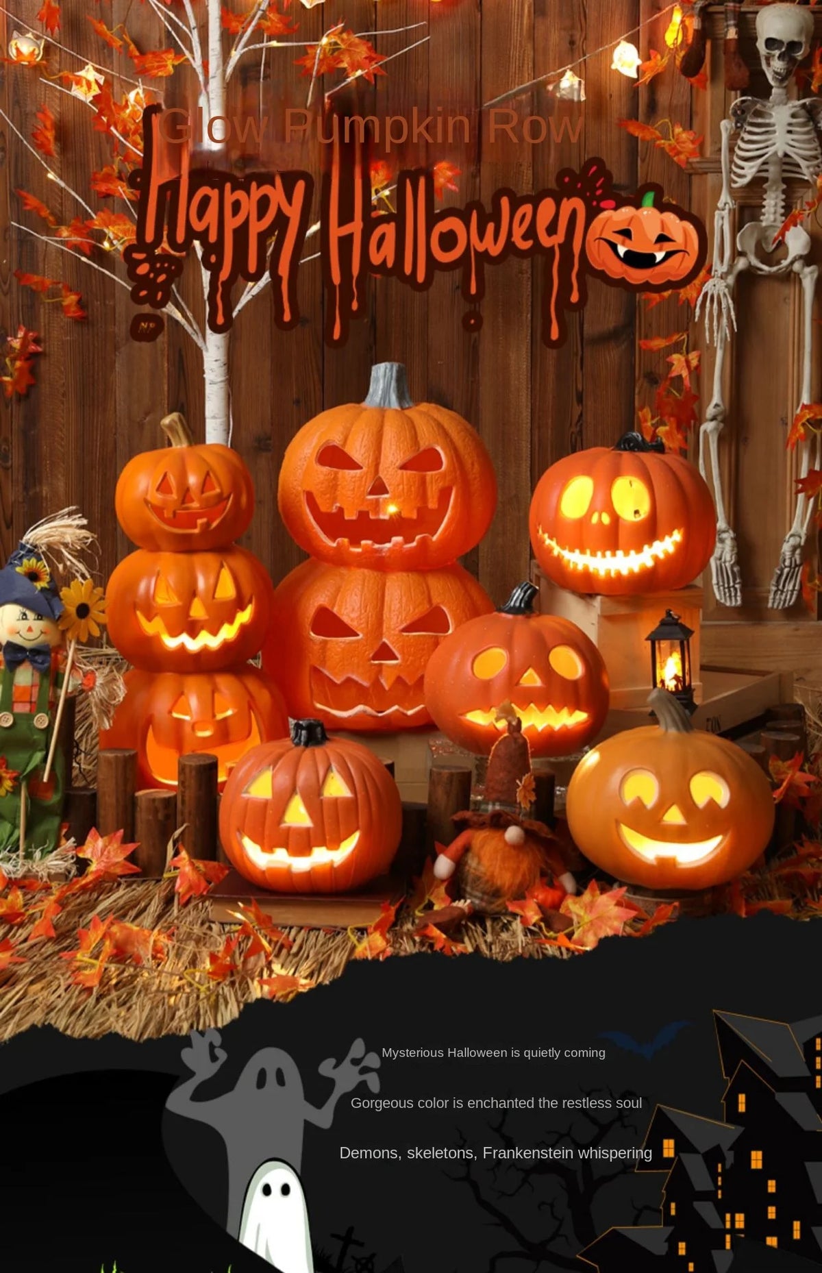 Halloween Pumpkin Lantern  Haunted House Decoration - Pumpkin Themed Luminous Decoration Props, Festive Party Atmosphere Lights