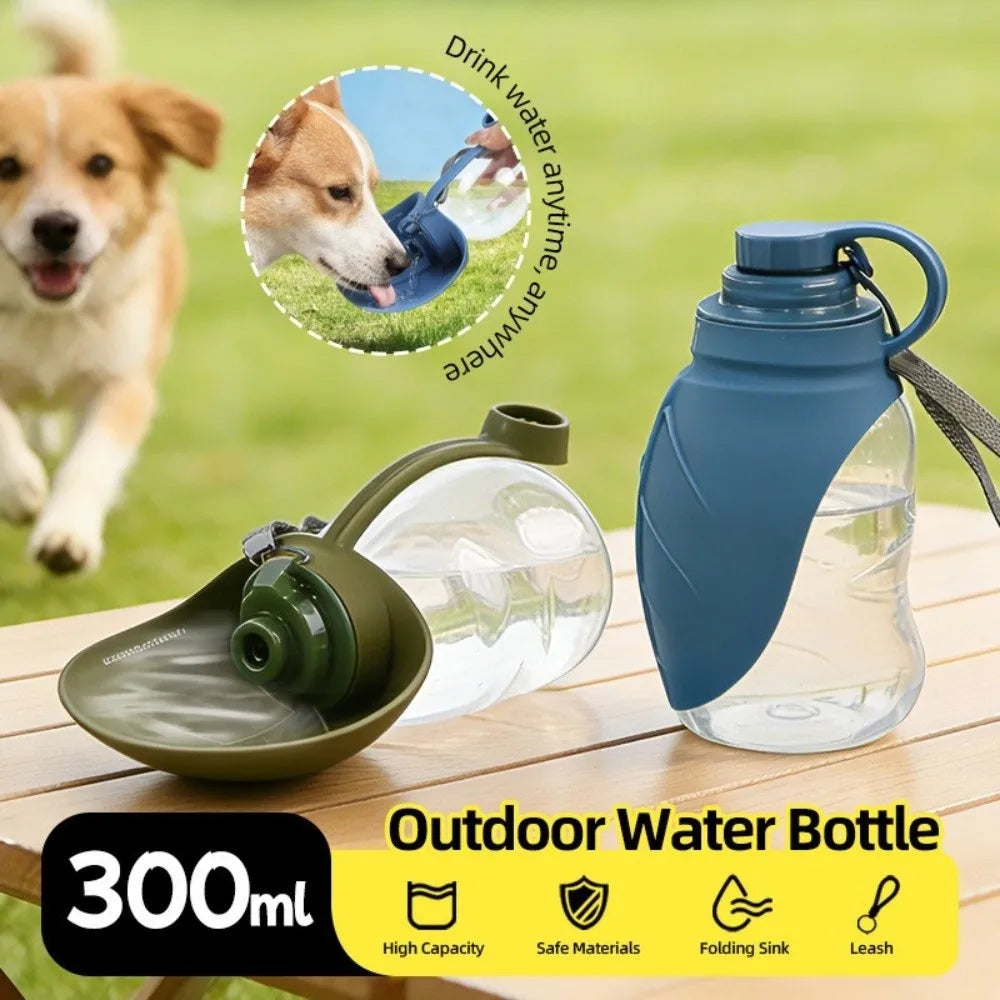 2-In-1 Leaf-shaped Pet Water Bottle 300ML Foldable Pet Water Dispenser with Lanyard Dog Outdoor Water Cup Pet Outdoor Activities