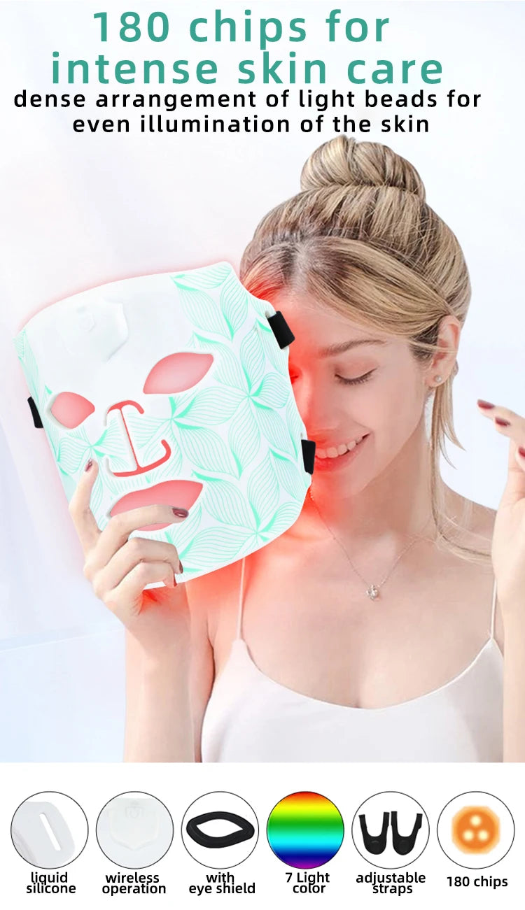 7 Color Red Light Therapy Mask Silicone LED Face Mask Light Therapy Skin Care at Home with Eye Protection Anti Aging Wrinkles