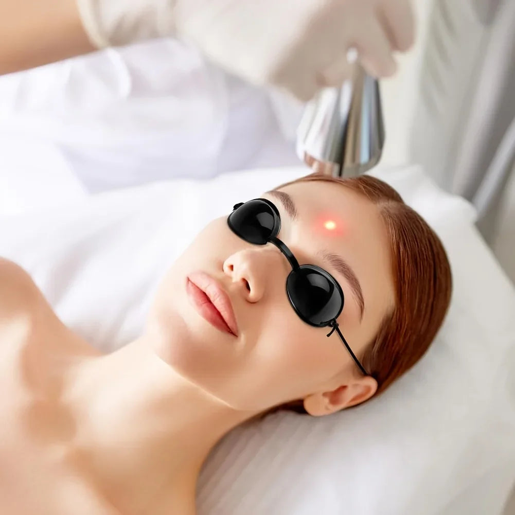 Red Light Therapy Glasses Half Clear Eye Protection for Tanning Bed and Laser Beauty See Through Safety Goggles for Sunbathing