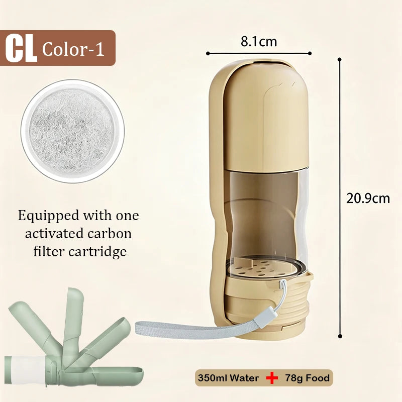 2-in-1 Portable Pet Water Bottle with Food Container - Foldable Travel Dispenser for Dogs & Cats Leakproof Outdoor Hydration