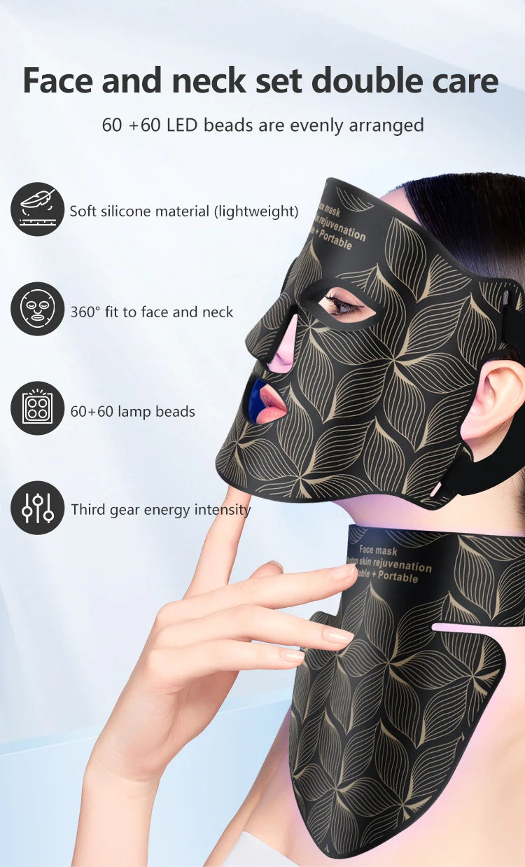 8 Colors LED Face Neck Mask 850nm Near Infrared Red Light Therapy Mask for Skin Tightening Acne Treatment Anti-Aging Wrinkles