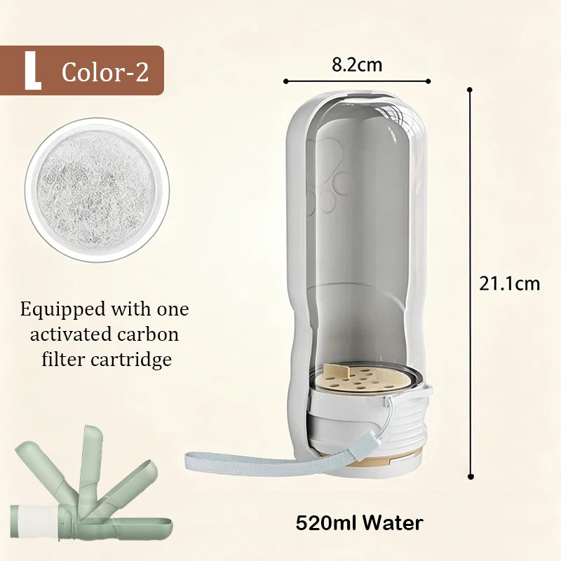 2-in-1 Portable Pet Water Bottle with Food Container - Foldable Travel Dispenser for Dogs & Cats Leakproof Outdoor Hydration