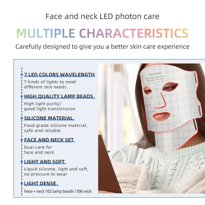 Portable 7 Colors Led Face Mask Skin Care Rechargeable Red Light Therapy for Reduce Wrinkle Acne Facial Care Beauty Device Mask