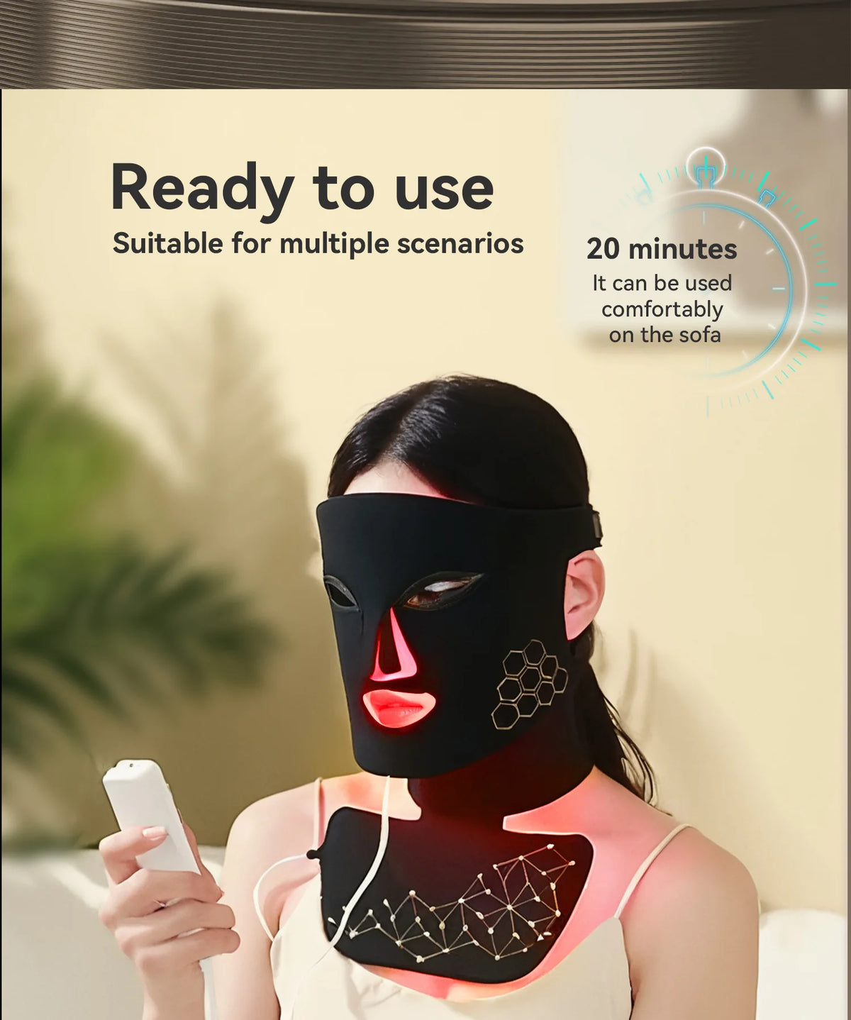 Hello Face Rechargeable Red Light Mask for Face & Neck  Infrared LED Mask Skincare Device for Skin vitality