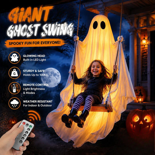 Halloween Swing Ghost Hanging Decor Luminous White Ghost Ornament Haunted House Porch Yard Outdoor Horror Party Decoration Prop