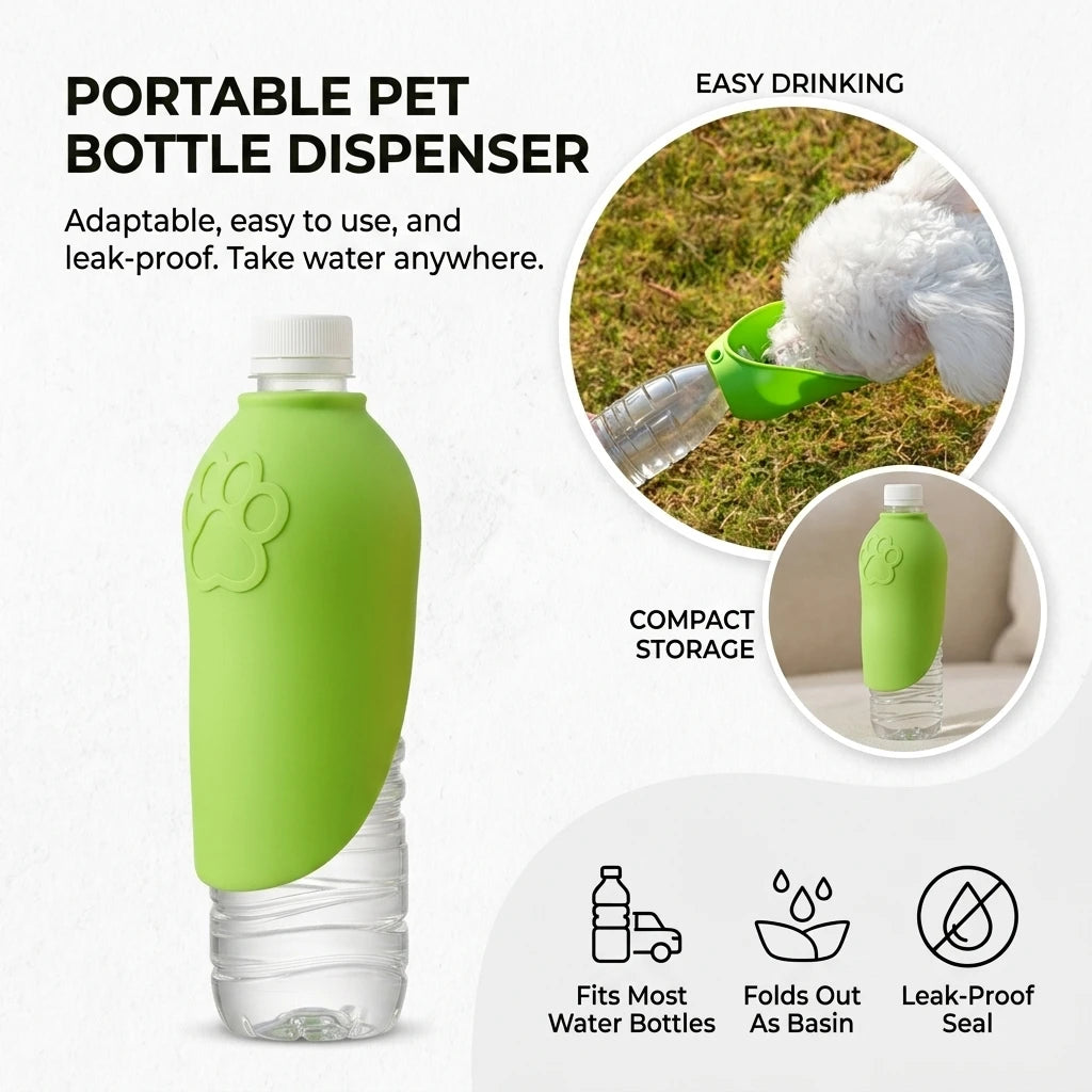 Portable Silicone Pet Water Bottle Outdoor Dog/Cat Travel Drinking Bowl Foldable Water Dispenser Interchangeable Bottle