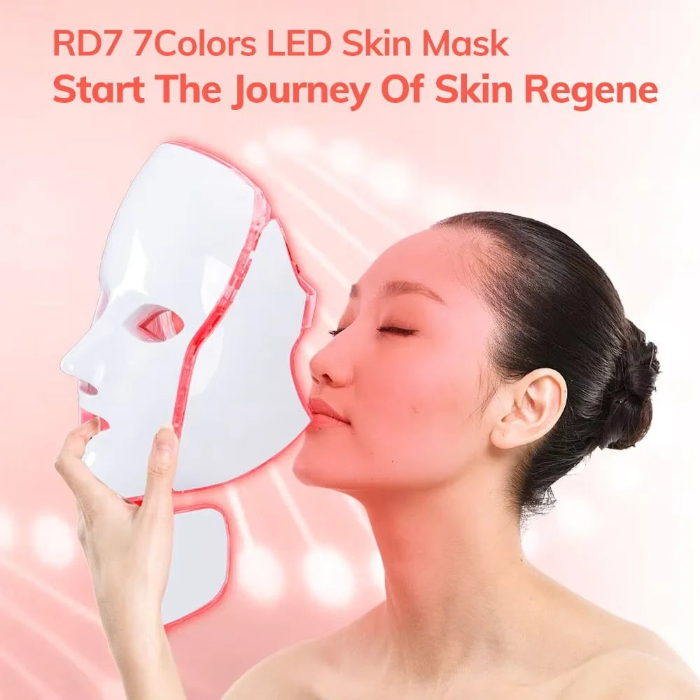 7 Colors Led Facial Mask Red Light Therapy Mask For Physiotherapy With Neck Bio Light Beauty For Home Use Physical Heating Woman