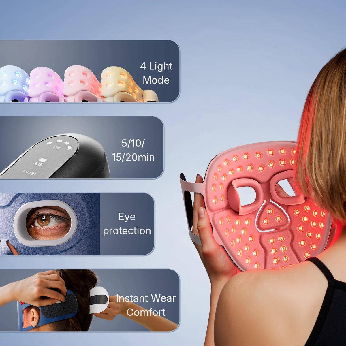 Hello Face M500S LED Red Light Therapy Mask 510K Near-Infrared Light Therapy Facial Mask Soft Wireless Portable PDT Device