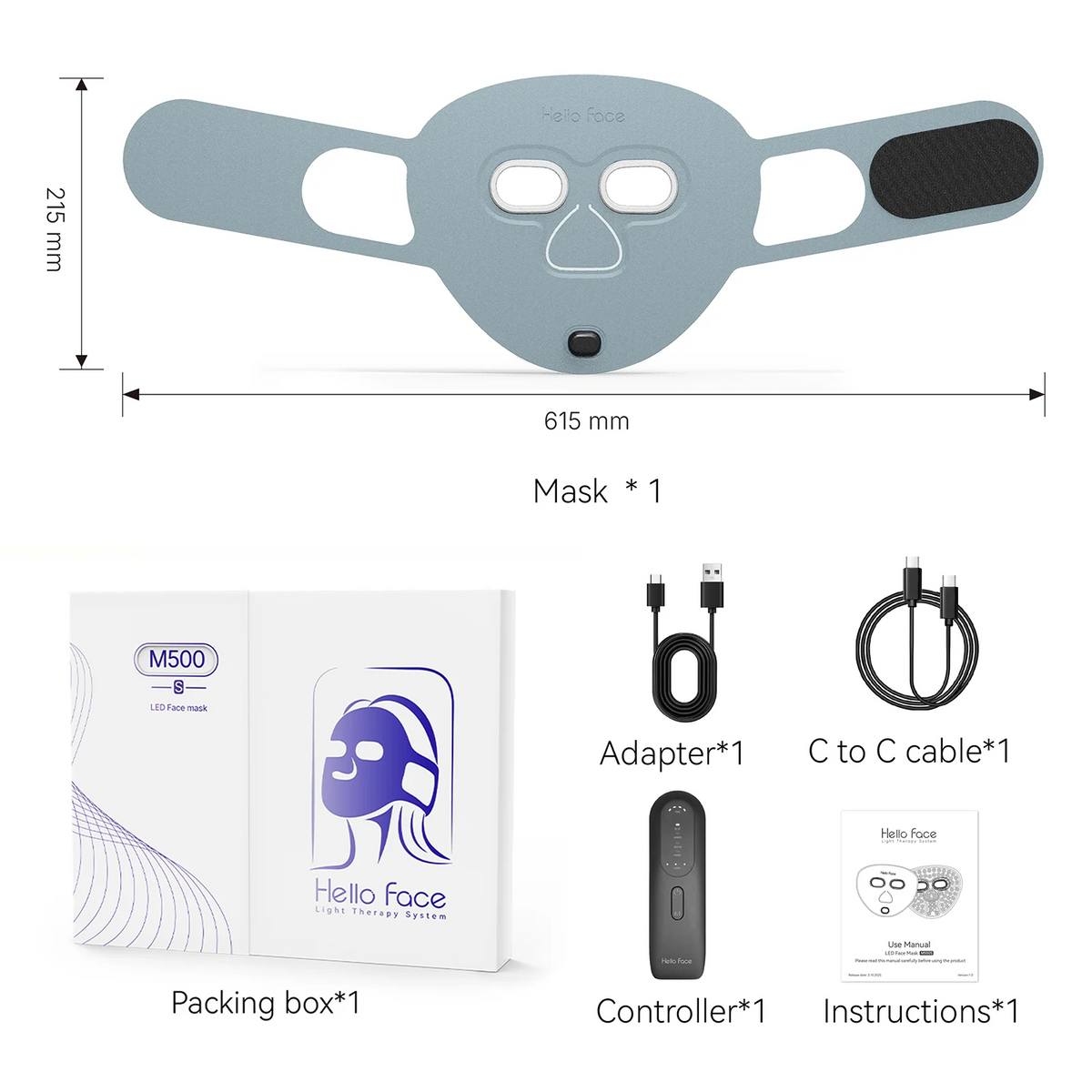 Hello Face M500S LED Red Light Therapy Mask 510K Near-Infrared Light Therapy Facial Mask Soft Wireless Portable PDT Device