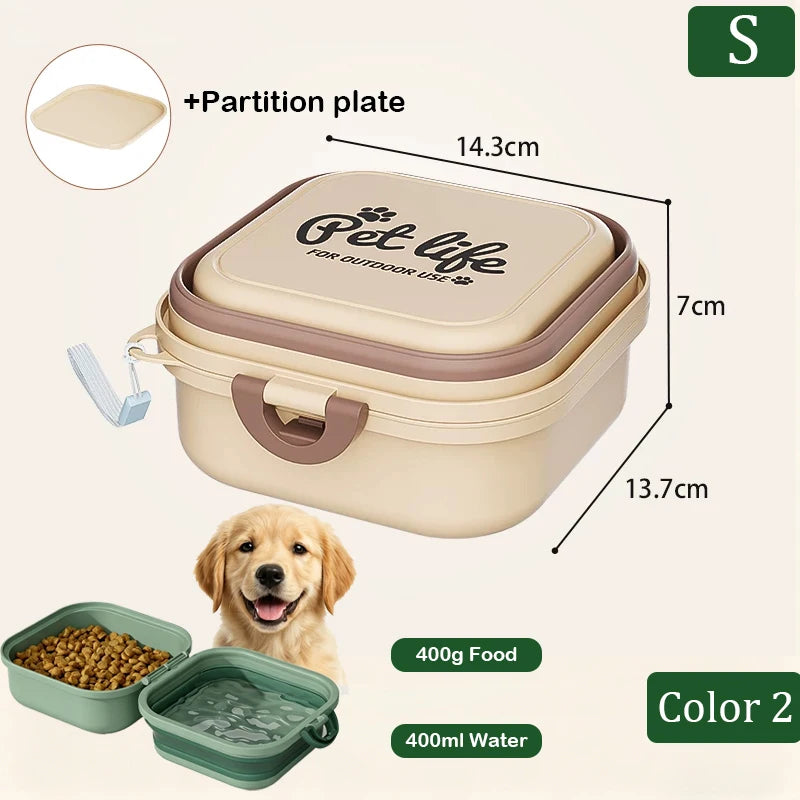 2-in-1 Portable Pet Water Bottle with Food Container - Foldable Travel Dispenser for Dogs & Cats Leakproof Outdoor Hydration