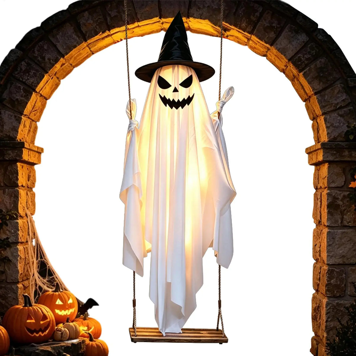 Halloween Swinging Ghost Decor 47 Inch Spooky Outdoor Animated Decoration for Garden Tree Hanging Props Light Up Creepy Ornament