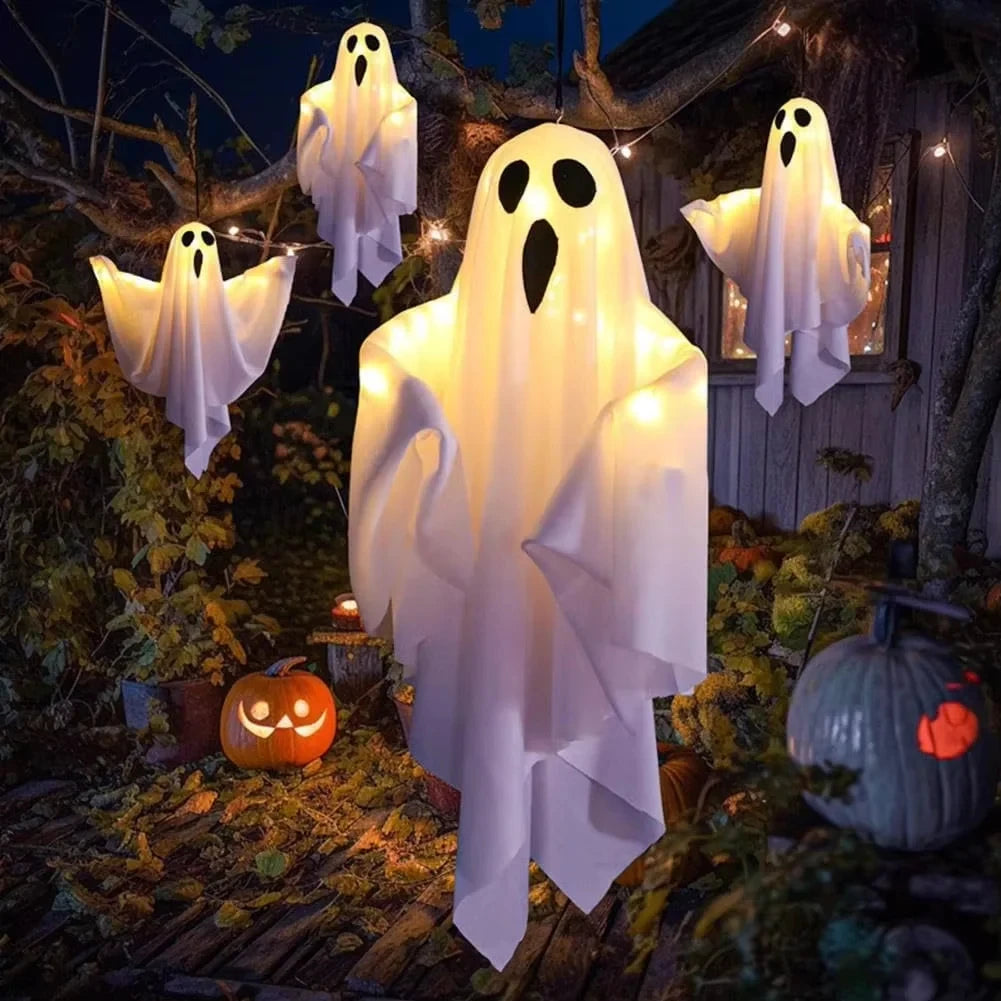 Halloween Glowing Ghost LED Hanging Ghosts Horror Props with Fairy Light Indoor Outdoor Haunted House Halloween Decoration