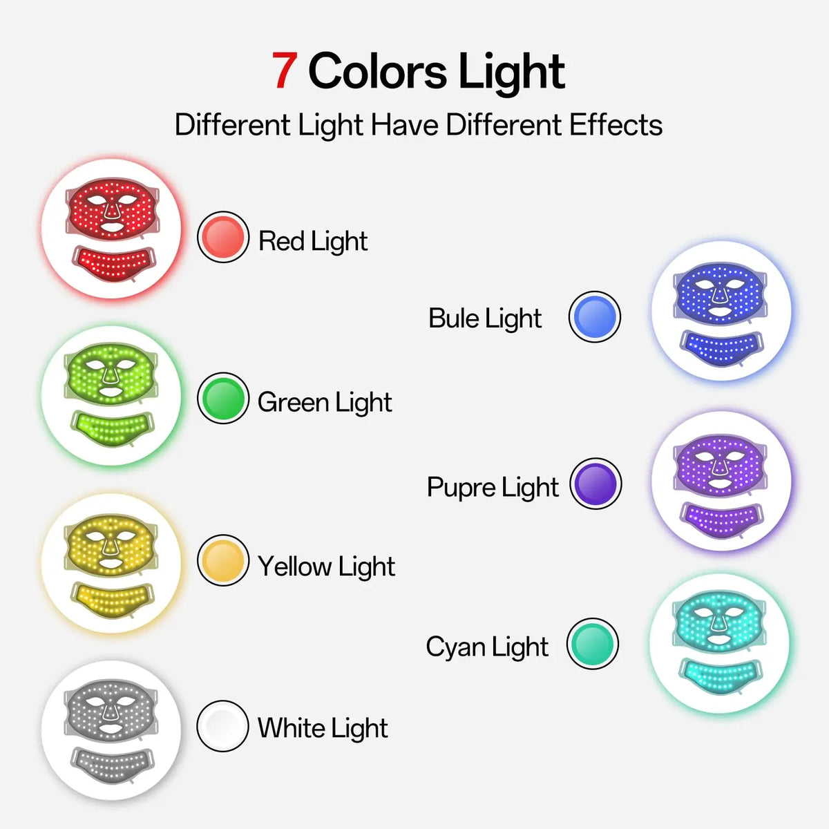 Portable 7 Colors Led Face Mask Skin Care Rechargeable Red Light Therapy for Reduce Wrinkle Acne Facial Care Beauty Device Mask