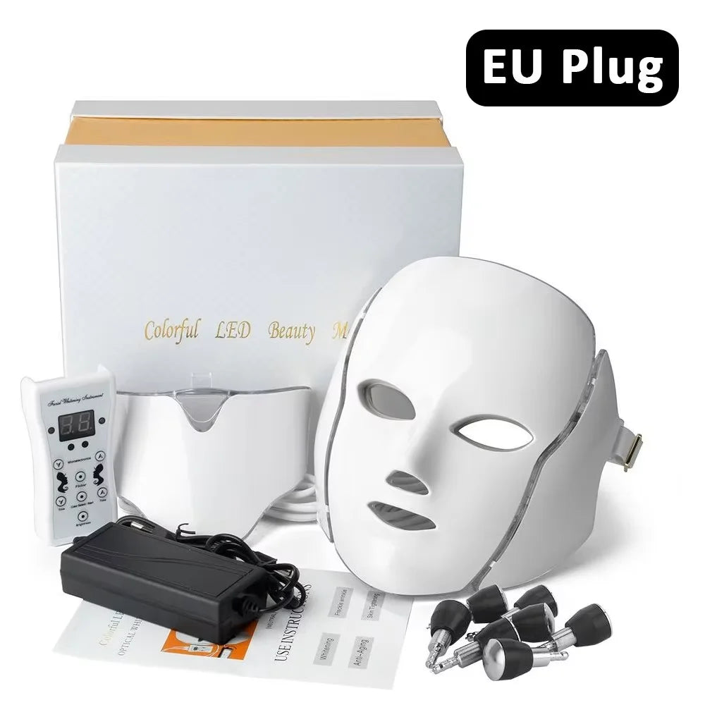 7 Colors Led Facial Mask Red Light Therapy Mask For Physiotherapy With Neck Bio Light Beauty For Home Use Physical Heating Woman