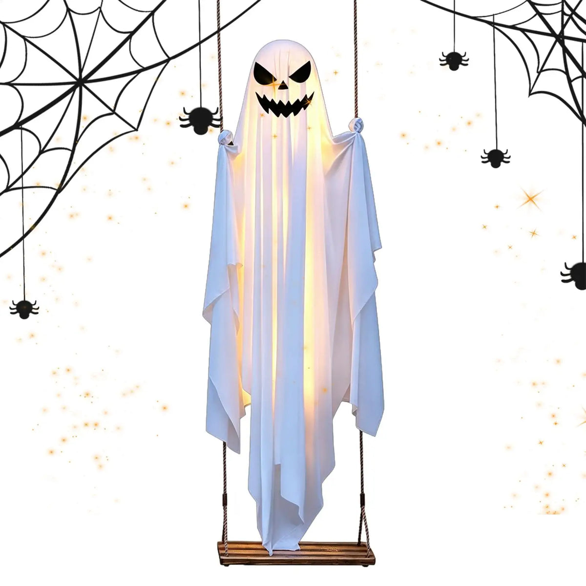 Halloween Swinging Ghost Decor 47 Inch Spooky Outdoor Animated Decoration for Garden Tree Hanging Props Light Up Creepy Ornament