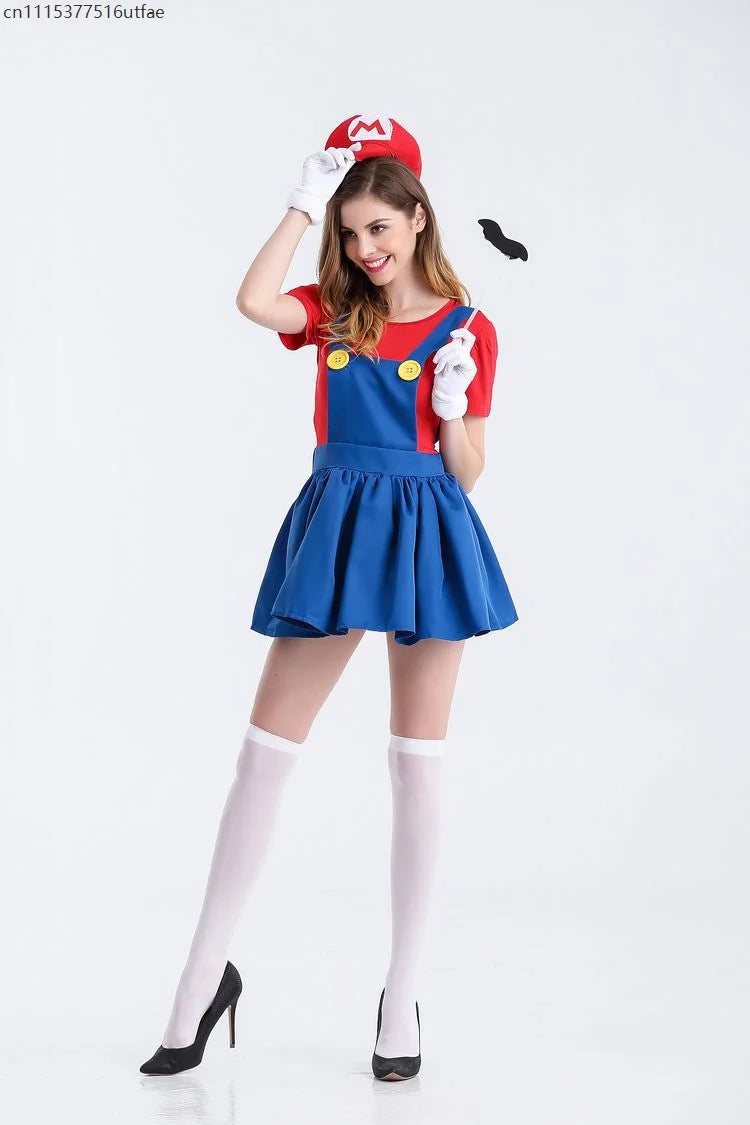 Halloween Carnival Theme Party Outfit Wholesale Women Red Green Skirt Costume Set With Hat Gloves Character Cosplay Clothing