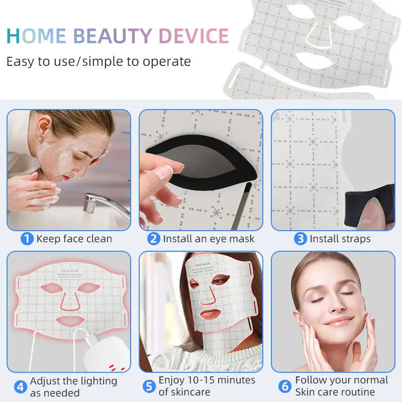 Portable 7 Colors Led Face Mask Skin Care Rechargeable Red Light Therapy for Reduce Wrinkle Acne Facial Care Beauty Device Mask