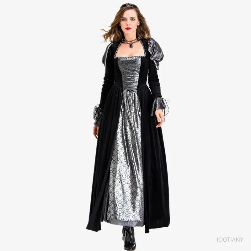 Halloween Day of the Dead Sexy European Medieval Retro Court Gothic Queen Evil Vampire Costume Carnival Party Devil Witch
